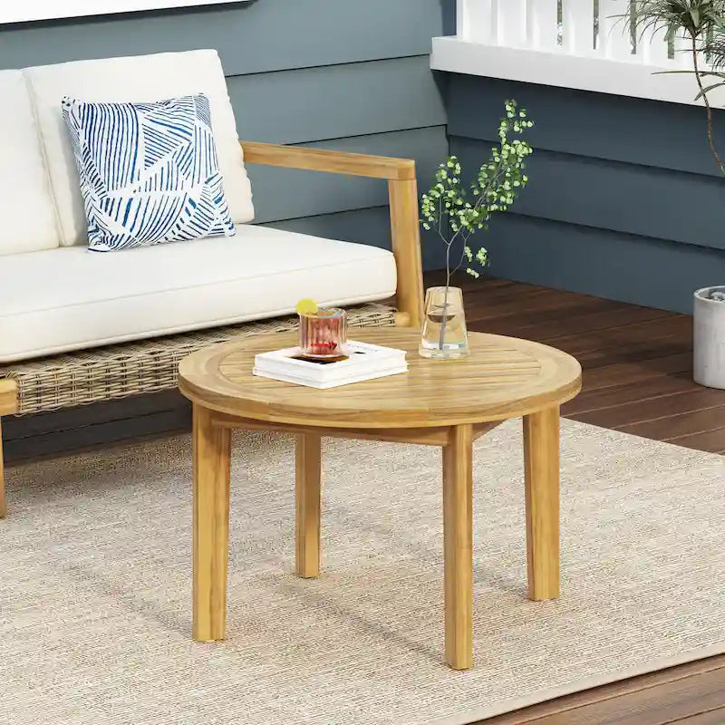 Solano Acacia Wood Outdoor Circular Coffee Table by Christopher Knight Home