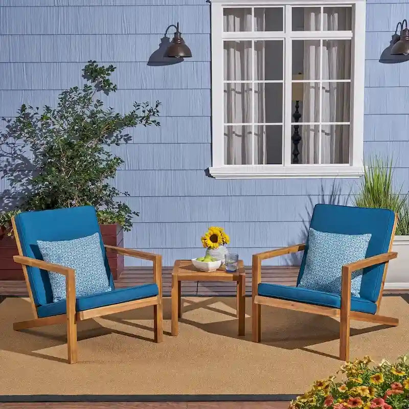 Salon de jardin 3 pièces Leah en bois d'acacia avec coussins par Christopher Knight Home