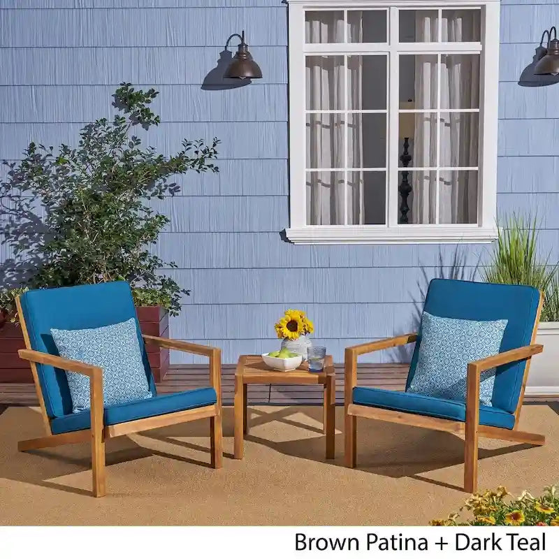 Salon de jardin 3 pièces Leah en bois d'acacia avec coussins par Christopher Knight Home