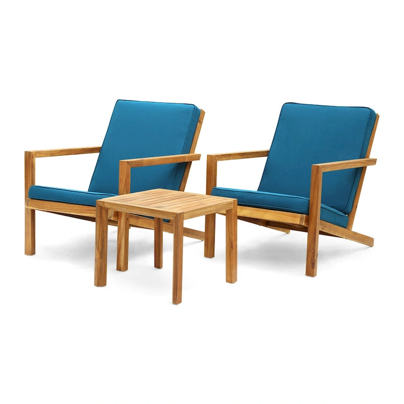 Salon de jardin 3 pièces Leah en bois d'acacia avec coussins par Christopher Knight Home