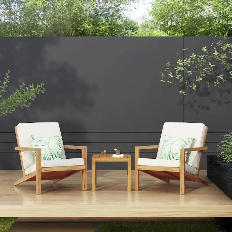 Salon de jardin 3 pièces Leah en bois d'acacia avec coussins par Christopher Knight Home