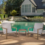 Salon de jardin 3 pièces Leah en bois d'acacia avec coussins par Christopher Knight Home