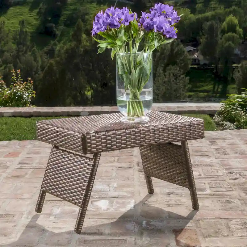 Table pliante réglable en osier marron Salem de Christopher Knight Home pour l'extérieur - 16,00 L x 24,00 l x 15,75 H