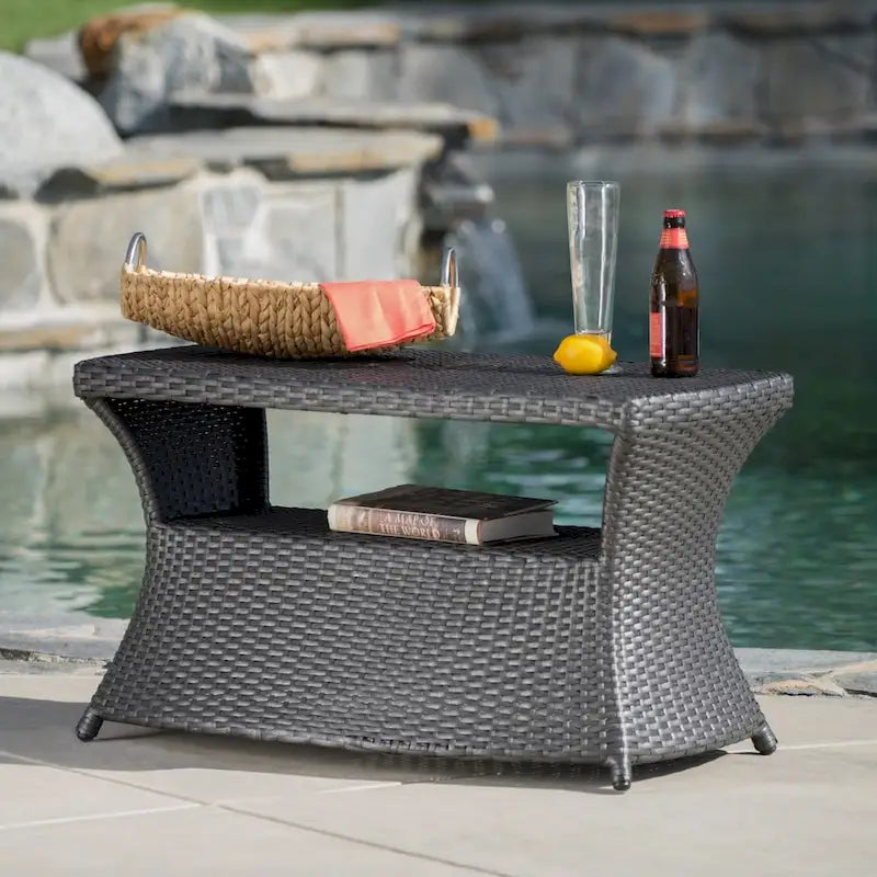 Berkeley Outdoor Wicker Side Table with Umbrella Hole by Christopher Knight Home - 19.5H x 34W x 22D