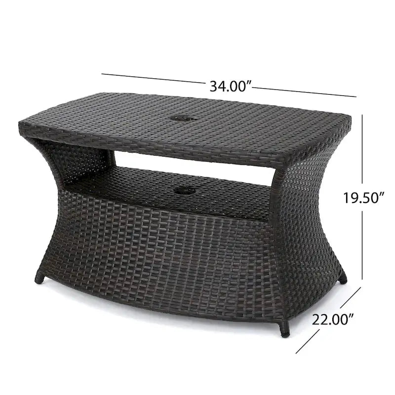 Table d'appoint d'extérieur en osier Berkeley avec trou pour parasol par Christopher Knight Home - 49,5H x 86,4L x 55,9P cm
