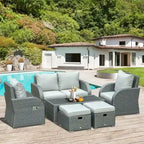 Outsunny Ensemble de canapés de jardin 6 pièces en rotin tressé avec table basse et coussins pour l'extérieur, résistant aux intempéries, pour jardin et terrasse, gris