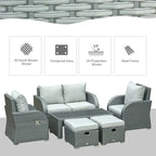 Outsunny Ensemble de canapés de jardin 6 pièces en rotin tressé avec table basse et coussins pour l'extérieur, résistant aux intempéries, pour jardin et terrasse, gris