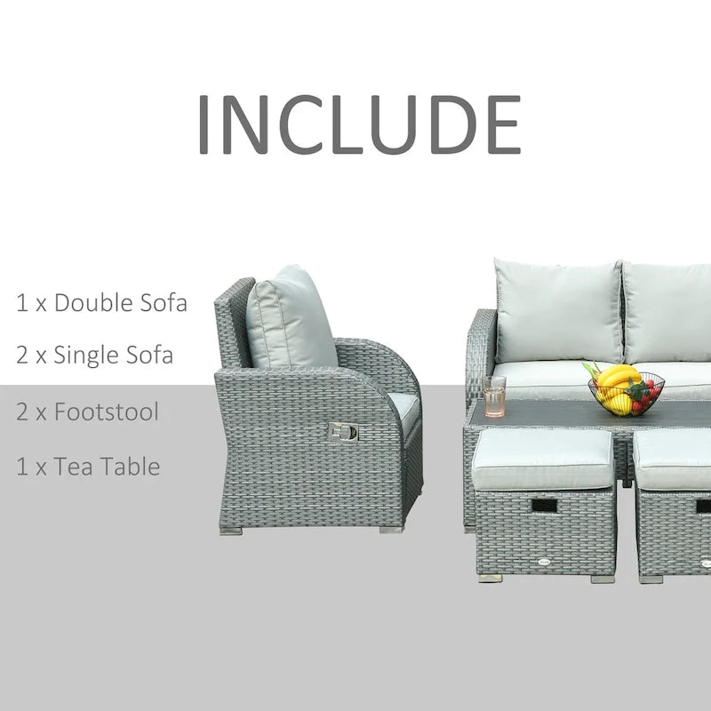 Outsunny Ensemble de canapés de jardin 6 pièces en rotin tressé avec table basse et coussins pour l'extérieur, résistant aux intempéries, pour jardin et terrasse, gris