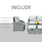 Outsunny Ensemble de canapés de jardin 6 pièces en rotin tressé avec table basse et coussins pour l'extérieur, résistant aux intempéries, pour jardin et terrasse, gris