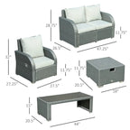 Outsunny Ensemble de canapés de jardin 6 pièces en rotin tressé avec table basse et coussins pour l'extérieur, résistant aux intempéries, pour jardin et terrasse, gris