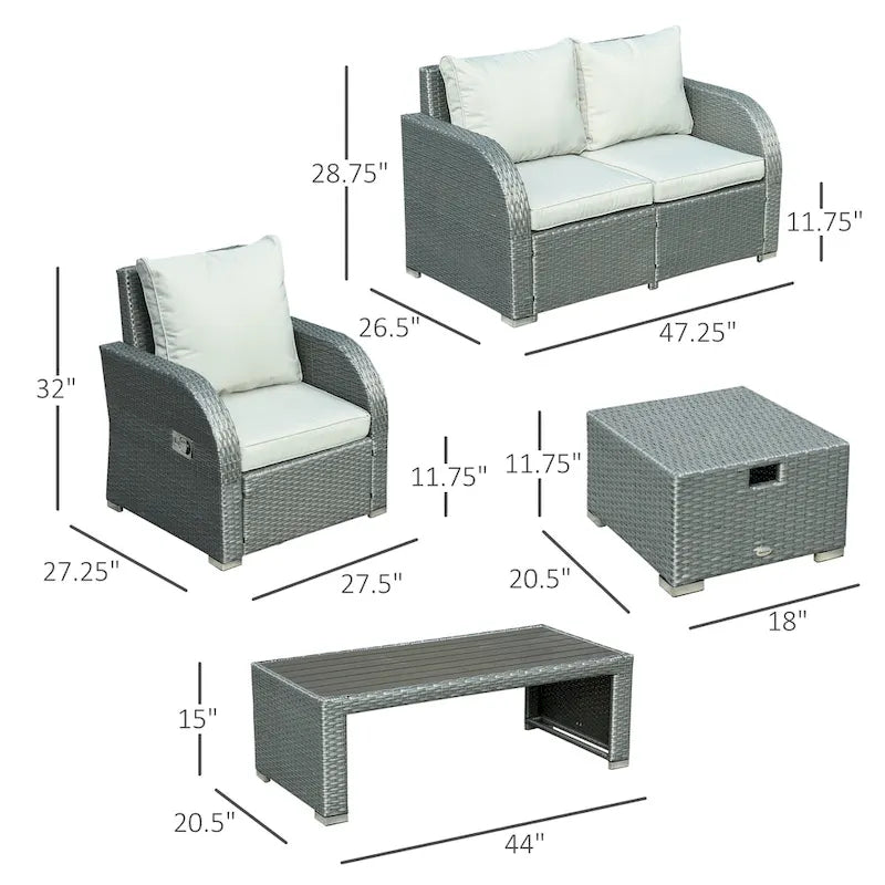 Outsunny Ensemble de canapés de jardin 6 pièces en rotin tressé avec table basse et coussins pour l'extérieur, résistant aux intempéries, pour jardin et terrasse, gris