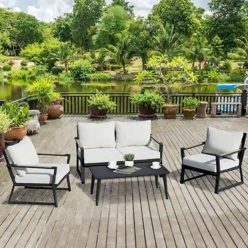 Ensemble de mobilier de jardin 4 pièces Outsunny, ensemble de conversation en aluminium, ensemble de canapés de jardin extérieur