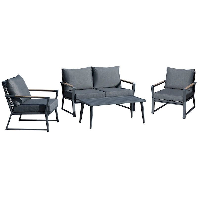 Ensemble de mobilier de jardin 4 pièces Outsunny, ensemble de conversation en aluminium, ensemble de canapés de jardin extérieur