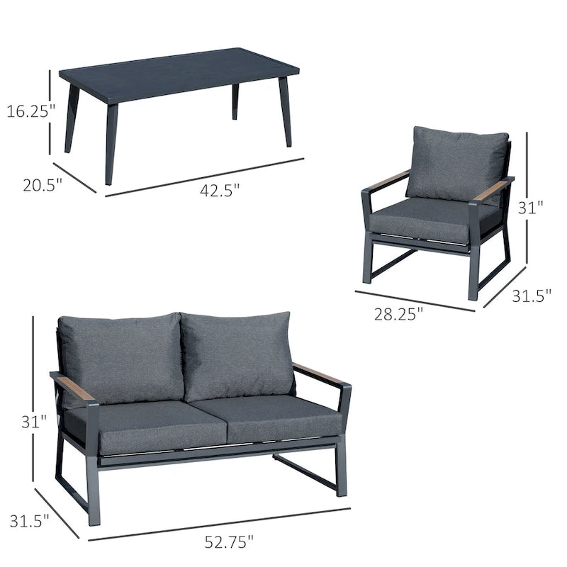 Ensemble de mobilier de jardin 4 pièces Outsunny, ensemble de conversation en aluminium, ensemble de canapés de jardin extérieur