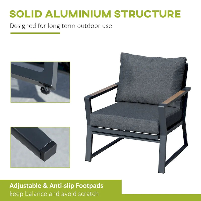 Ensemble de mobilier de jardin 4 pièces Outsunny, ensemble de conversation en aluminium, ensemble de canapés de jardin extérieur