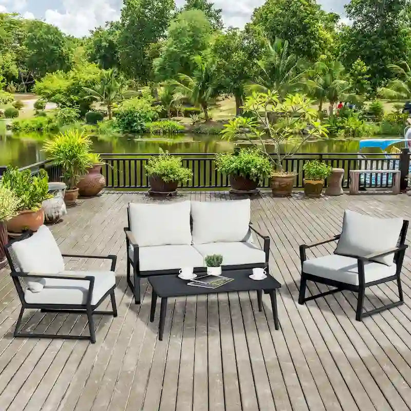 Ensemble de mobilier de jardin 4 pièces Outsunny, ensemble de conversation en aluminium, ensemble de canapés de jardin extérieur