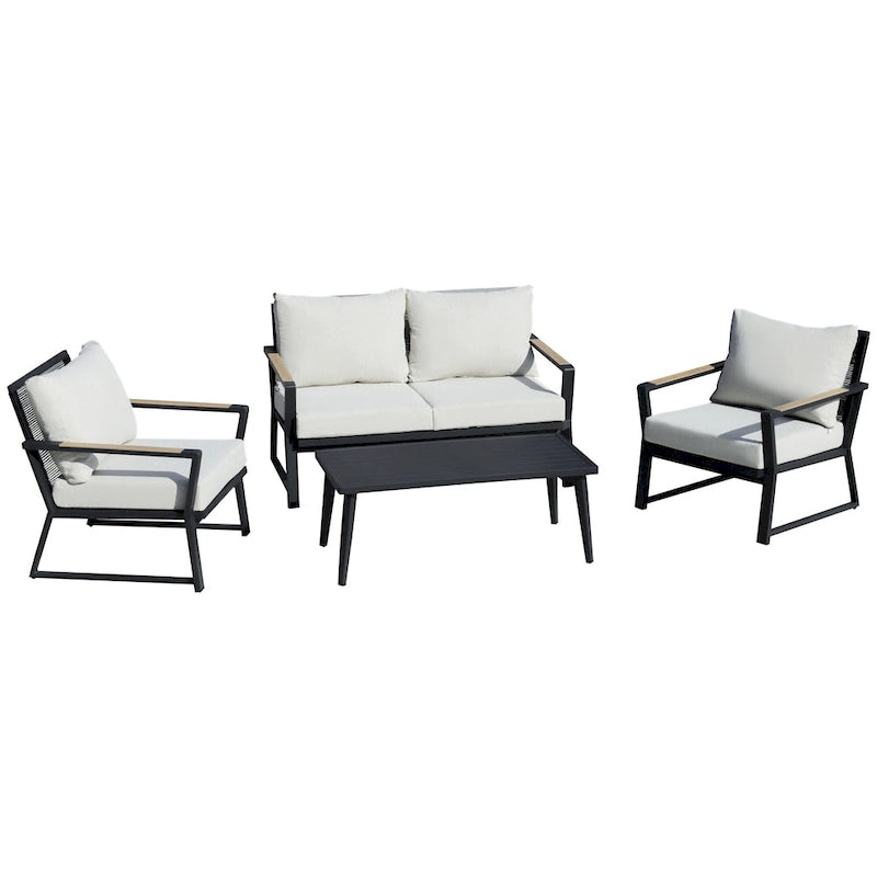Ensemble de mobilier de jardin 4 pièces Outsunny, ensemble de conversation en aluminium, ensemble de canapés de jardin extérieur