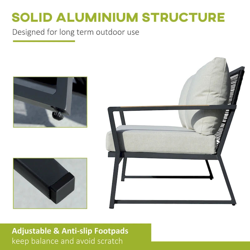 Ensemble de mobilier de jardin 4 pièces Outsunny, ensemble de conversation en aluminium, ensemble de canapés de jardin extérieur