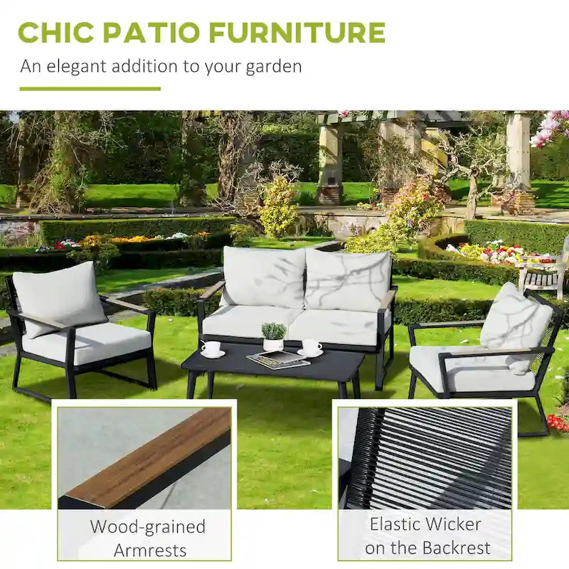 Ensemble de mobilier de jardin 4 pièces Outsunny, ensemble de conversation en aluminium, ensemble de canapés de jardin extérieur