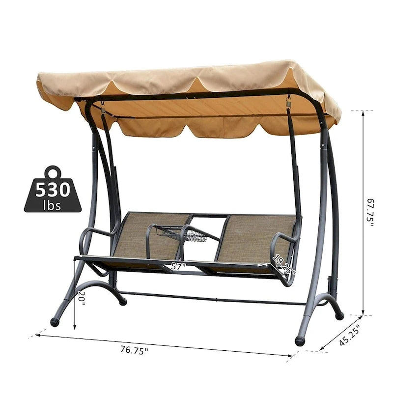 Outsunny Banc balançoire à auvent 2 places avec support pour porche extérieur