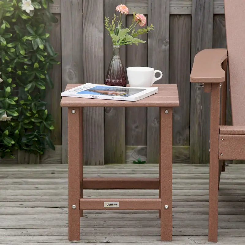 Outsunny Patio Side Table, Square Outdoor End Table, HDPE Plastic Tea Table for Adirondack Chair, Backyard or Lawn