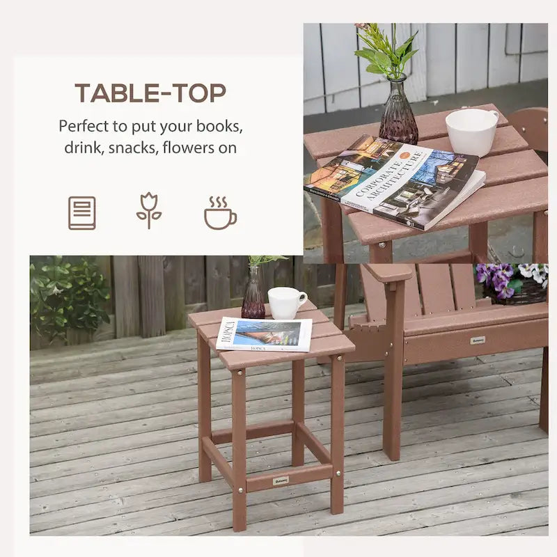 Table d'appoint de patio Outsunny, table d'appoint carrée d'extérieur, table à thé en plastique HDPE pour chaise Adirondack, cour arrière ou pelouse