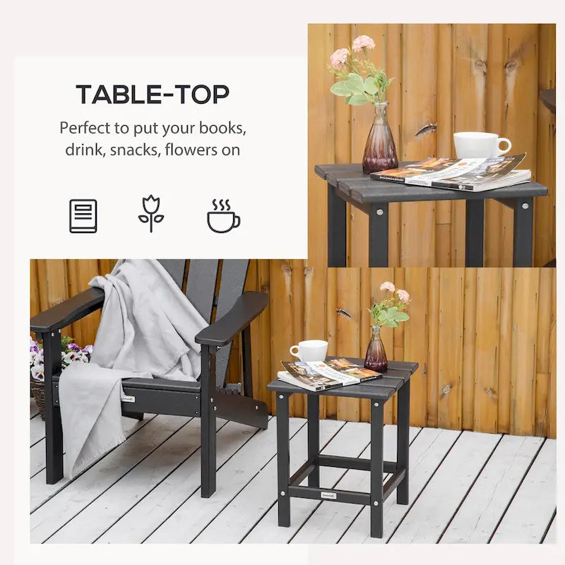 Table d'appoint de patio Outsunny, table d'appoint carrée d'extérieur, table à thé en plastique HDPE pour chaise Adirondack, cour arrière ou pelouse