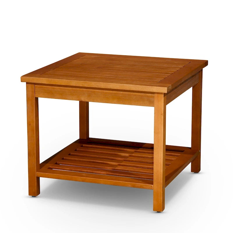Table d'appoint à 2 étagères DTY Outdoor Living Longs Peak en eucalyptus, huile naturelle