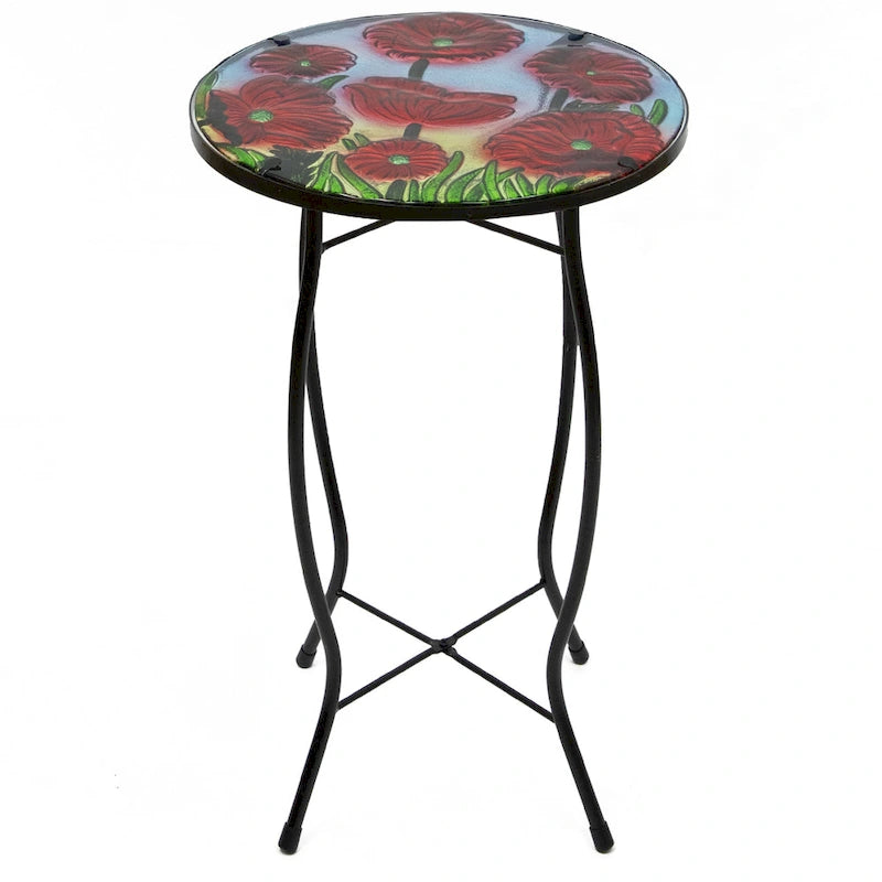 19 Red Floral Poppies Glass Patio Side Table