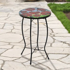 Table d'appoint de patio en verre, 19 coquelicots floraux rouges