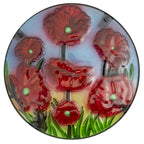 Table d'appoint de patio en verre, 19 coquelicots floraux rouges