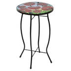 Table d'appoint de patio en verre, 19 coquelicots floraux rouges