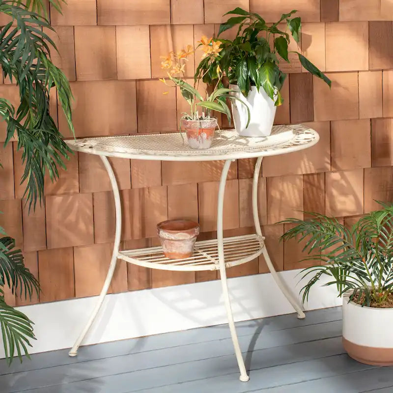 SAFAVIEH Outdoor Jaquelin Victorian Iron 2-Tier End Table - 39 W x 21 D x 32 H - 39Wx21Dx32H