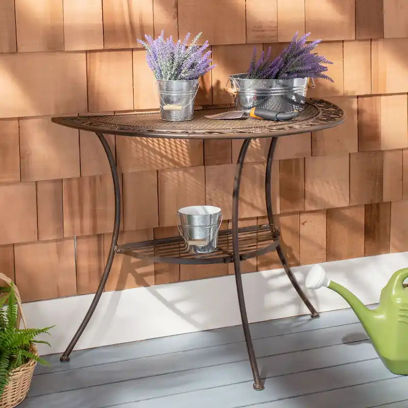 SAFAVIEH Outdoor Jaquelin Table d'appoint victorienne à 2 niveaux en fer – 39 L x 21 P x 32 H – 39Lx21Px32H