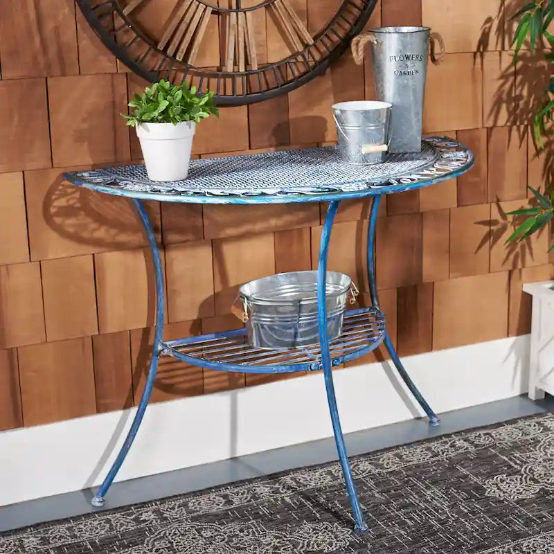 SAFAVIEH Outdoor Jaquelin Table d'appoint victorienne à 2 niveaux en fer – 39 L x 21 P x 32 H – 39Lx21Px32H