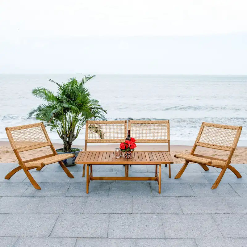 SAFAVIEH Outdoor Almine 5-Piece Acacia Wood Coffee Set - 24Wx45Dx28H