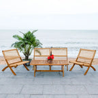 SAFAVIEH Outdoor Almine 5-Piece Acacia Wood Coffee Set - 24Wx45Dx28H