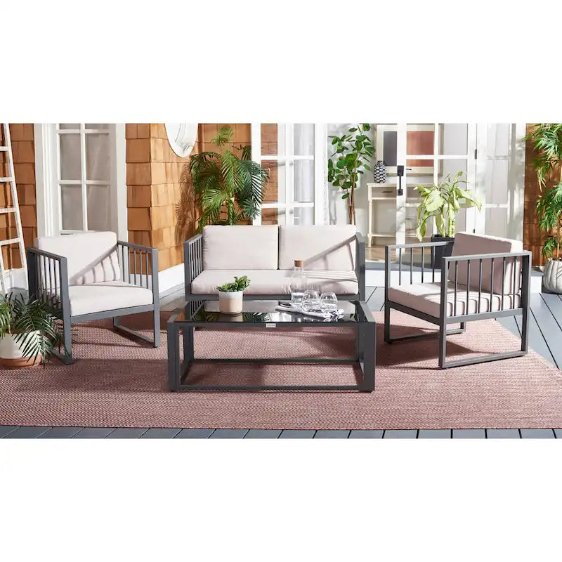 SAFAVIEH Ensemble de salon d'extérieur 4 pièces Severa - 49L x 28P x 25H