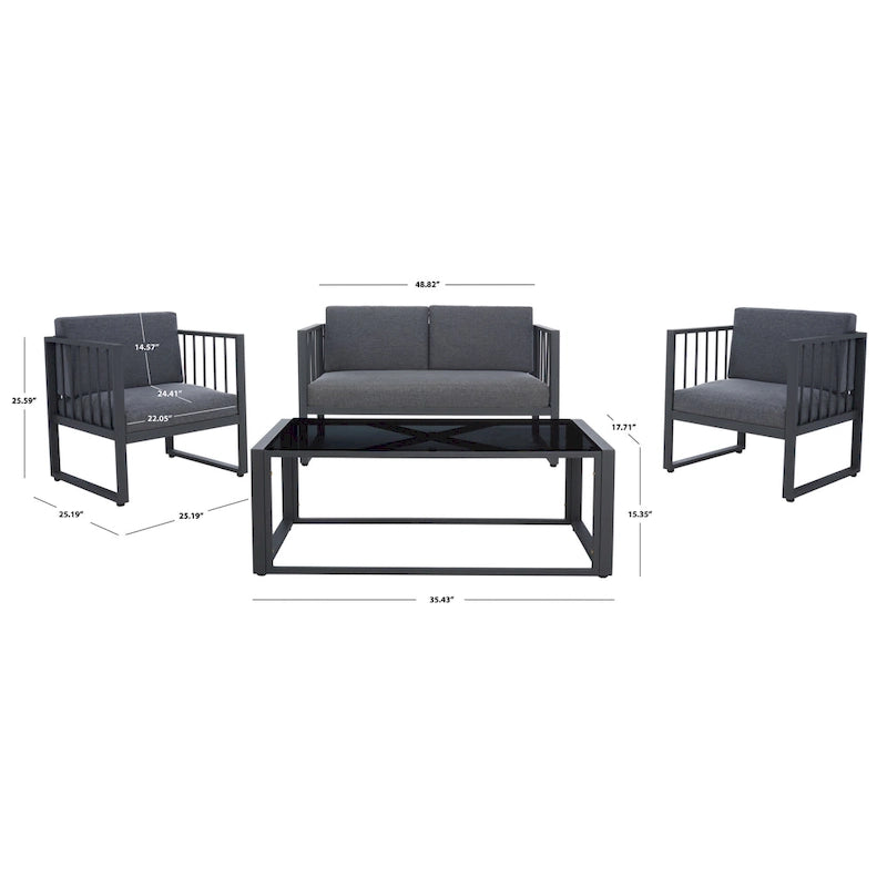 SAFAVIEH Ensemble de salon d'extérieur 4 pièces Severa - 49L x 28P x 25H