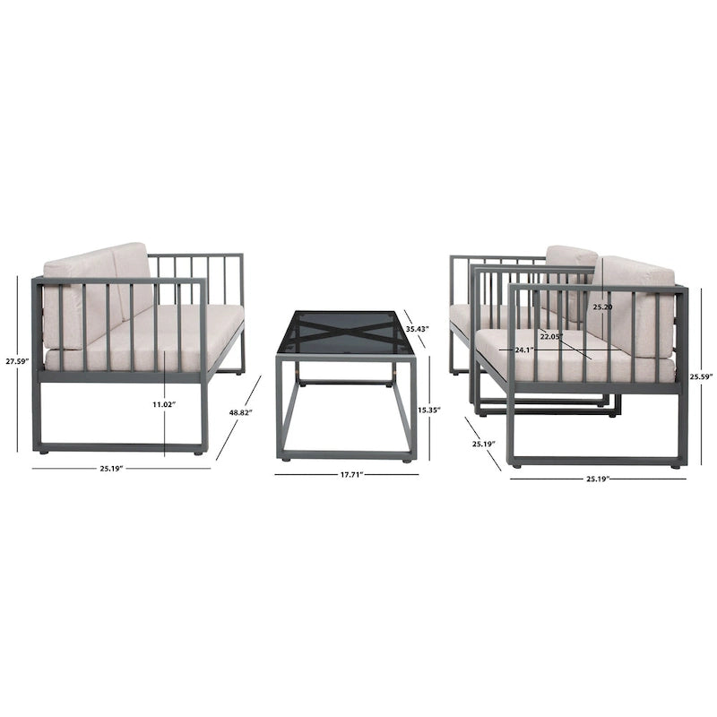 SAFAVIEH Ensemble de salon d'extérieur 4 pièces Severa - 49L x 28P x 25H