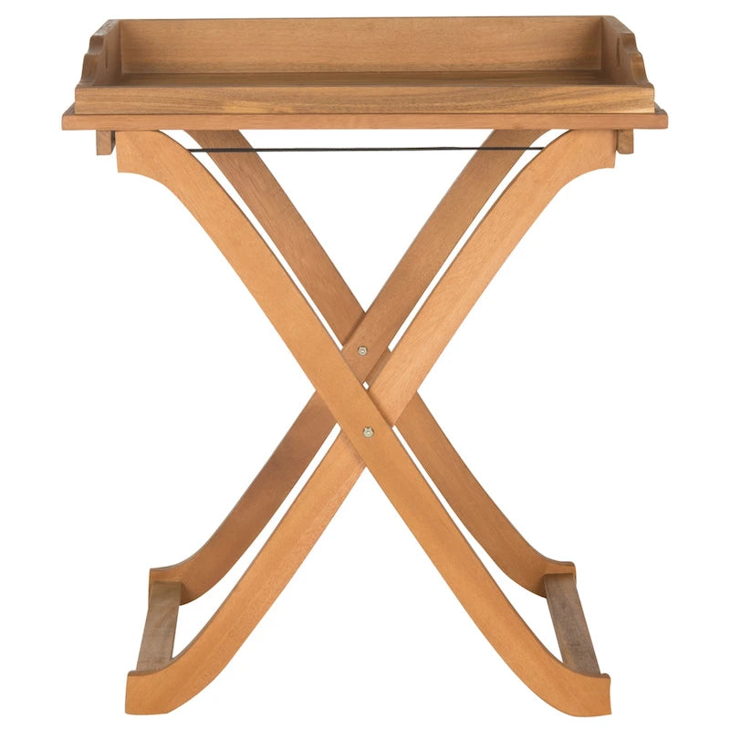 SAFAVIEH Table plateau pliante d'extérieur Anastasiia en bois d'acacia - 19Wx27Dx32H