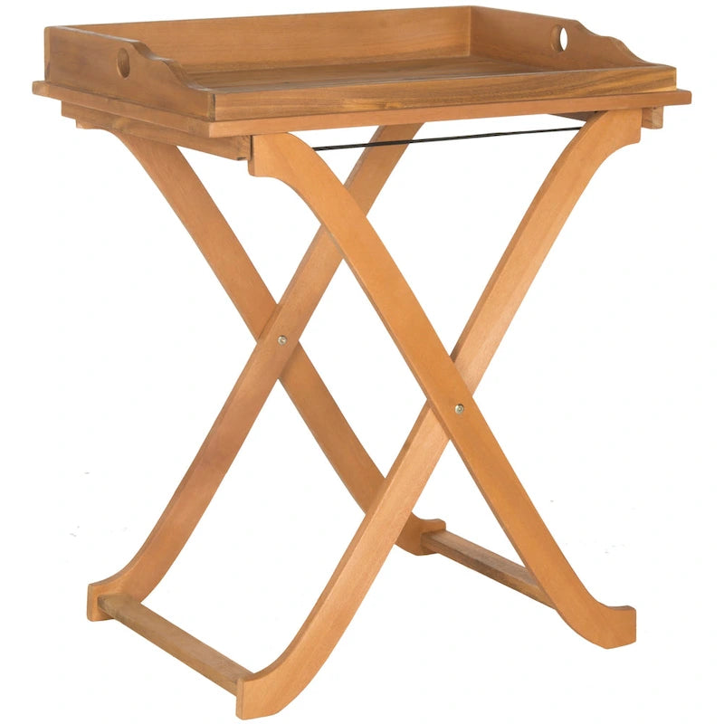 SAFAVIEH Table plateau pliante d'extérieur Anastasiia en bois d'acacia - 19Wx27Dx32H