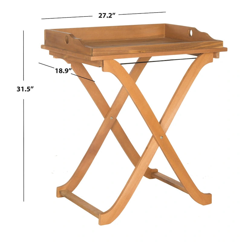 SAFAVIEH Table plateau pliante d'extérieur Anastasiia en bois d'acacia - 19Wx27Dx32H