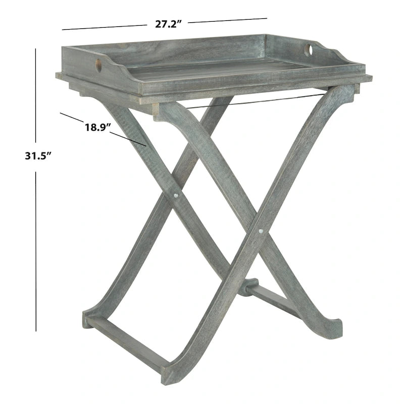 SAFAVIEH Table plateau pliante d'extérieur Anastasiia en bois d'acacia - 19Wx27Dx32H