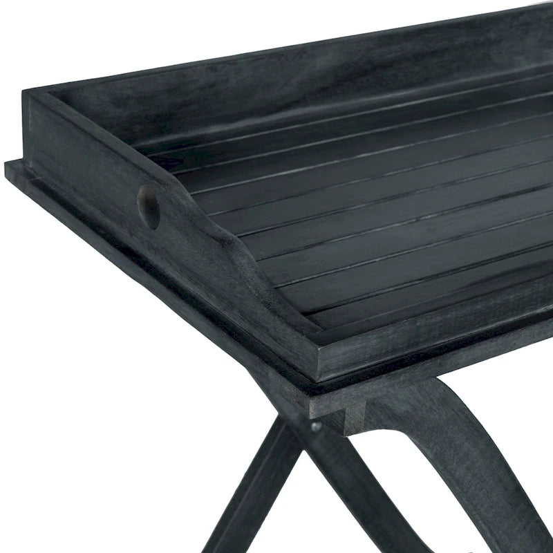 SAFAVIEH Table plateau pliante d'extérieur Anastasiia en bois d'acacia - 19Wx27Dx32H