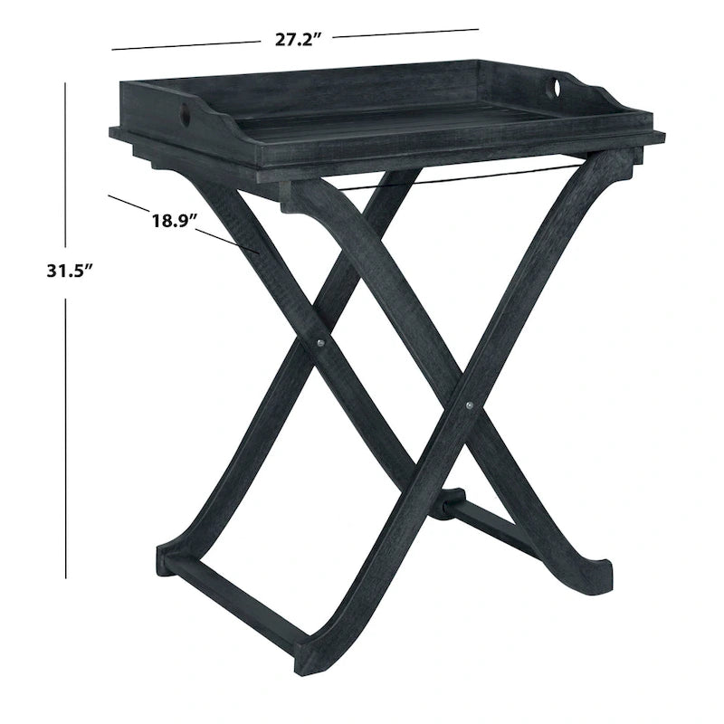SAFAVIEH Table plateau pliante d'extérieur Anastasiia en bois d'acacia - 19Wx27Dx32H