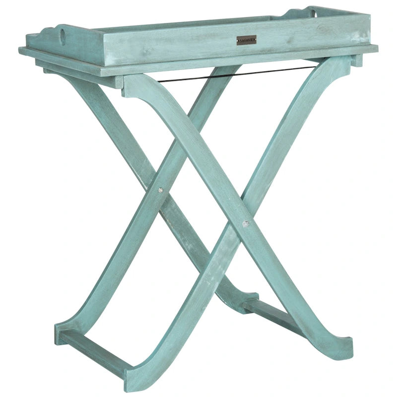 SAFAVIEH Table plateau pliante d'extérieur Anastasiia en bois d'acacia - 19Wx27Dx32H