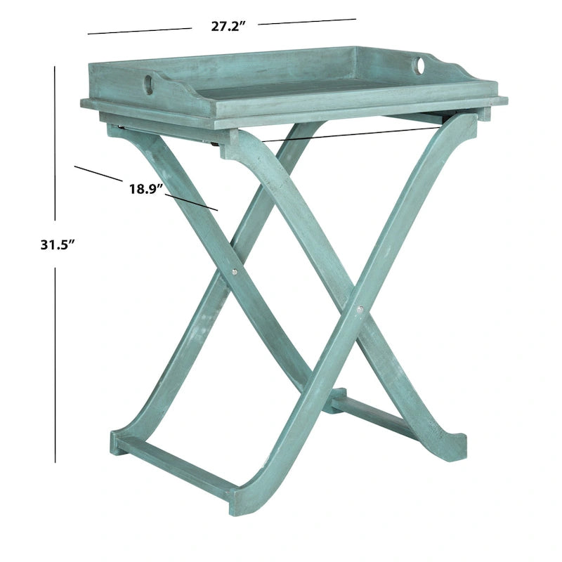 SAFAVIEH Table plateau pliante d'extérieur Anastasiia en bois d'acacia - 19Wx27Dx32H