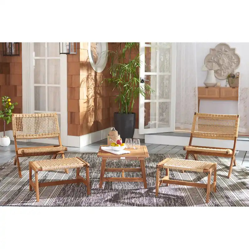 SAFAVIEH Lissy Ensemble Table et Chaises d'Extérieur Acacia/Corde - 24W x 28D x 31H