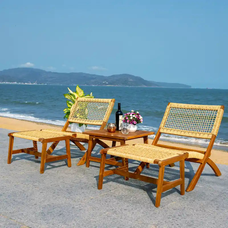 SAFAVIEH Lissy Ensemble Table et Chaises d'Extérieur Acacia/Corde - 24W x 28D x 31H